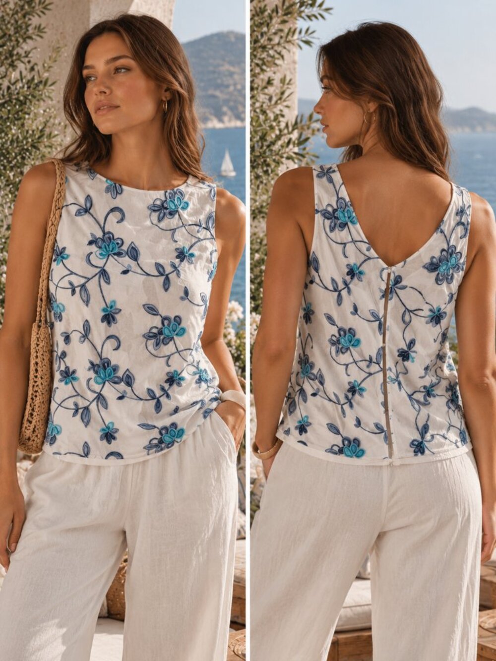 Avenue Blue Floral Embroidered Sheer Layered Sleeveless Top 22/24 Vintage Y2K